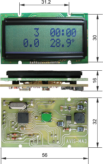 Альтиметр-вариометр AVIS-SA3, AVIS-MA3. Размеры платы